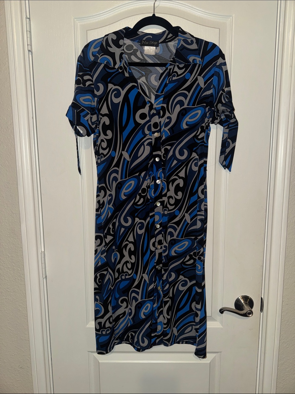 Y2K Blue Swirl Button-Front Women's Dress